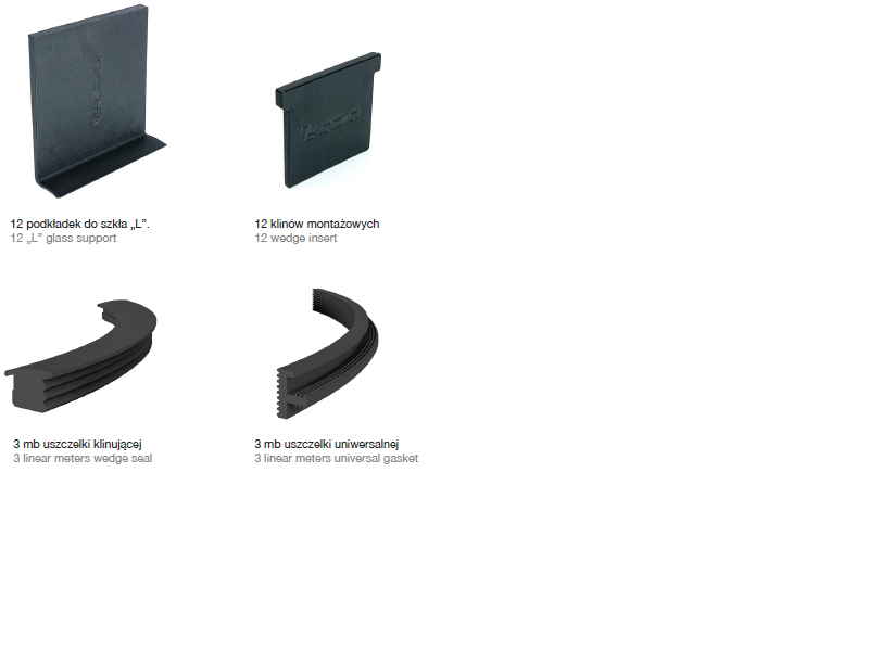 Stikla margu Trapani furnitūras un blīvgumiju komplekts