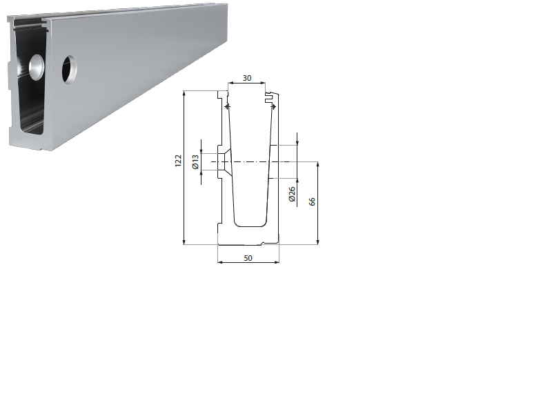 Stikla margu Trapani U-profils stiprināšanai pie sānmalas