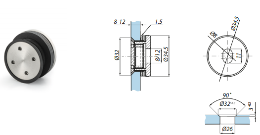 Punktveida stiprinājums 8-12 mm stiklam