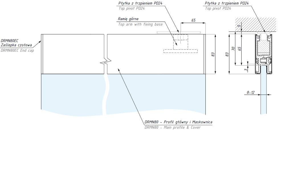 Durvju vērtnes 80mm augšējā profila komplekts