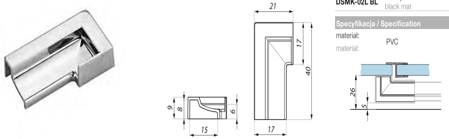 Dušas alumīnija sliekšņa stūra detaļa
