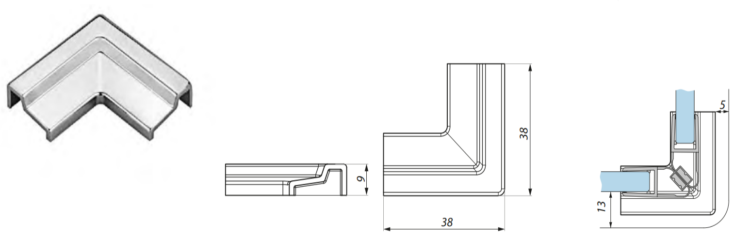 Dušas alumīnija sliekšņa stūra savienojums