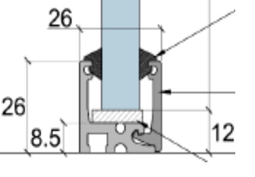 Divdaļīgs U-profils 26x26 mm ar caurspīdīgām blīvgumijām, 3m