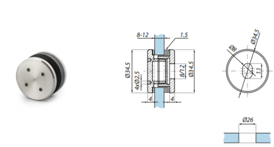 Punktveida stiprinājums 8-12 mm stiklam