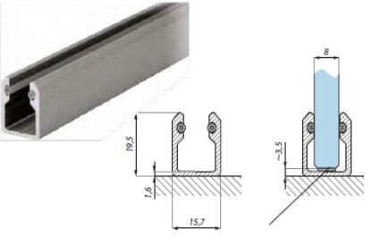 U-Profils 8mm stiklam  16x19,5 mm ar blīvējumiem