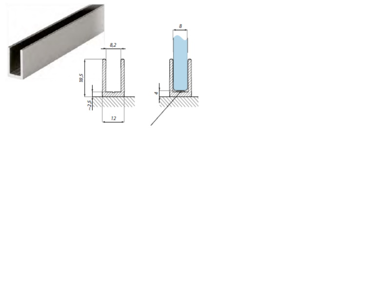 Alumīnija U-profils 8 mm stiklam, 12x18,5 mm