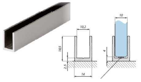 Alumīnija U-profils 10 mm stiklam, 14x19 mm