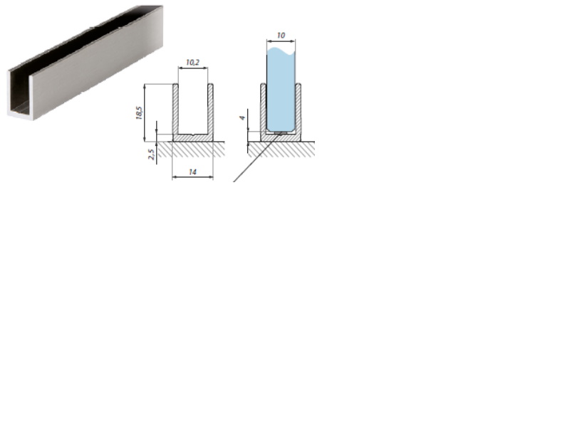Alumīnija U-profils 10 mm stiklam, 14x19 mm