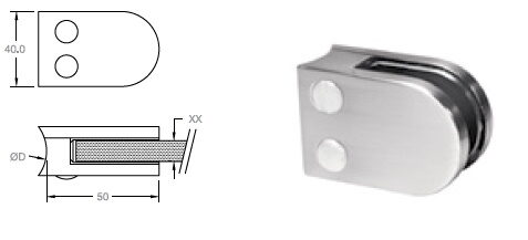 Stikla stiprinājums 50x40 mm pie stabiņa