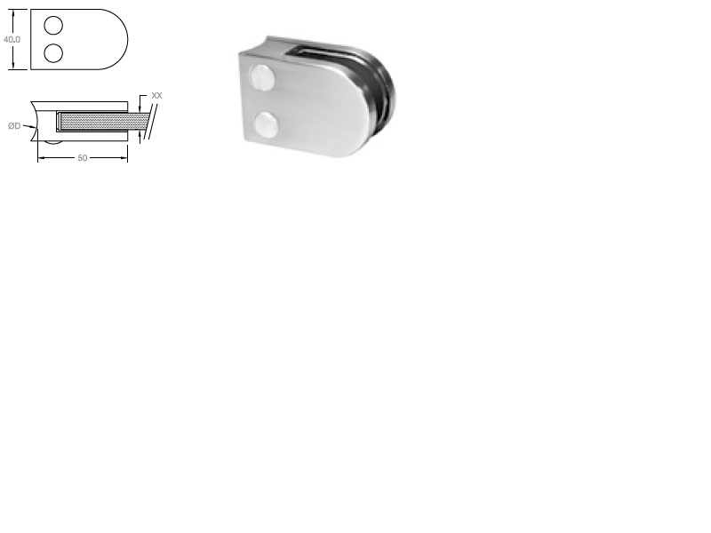 Stikla stiprinājums 50x40 mm pie stabiņa