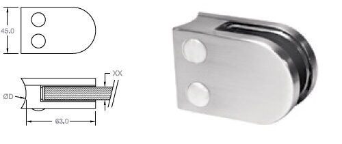Stikla stiprinājums 63x45 mm pie stabiņa