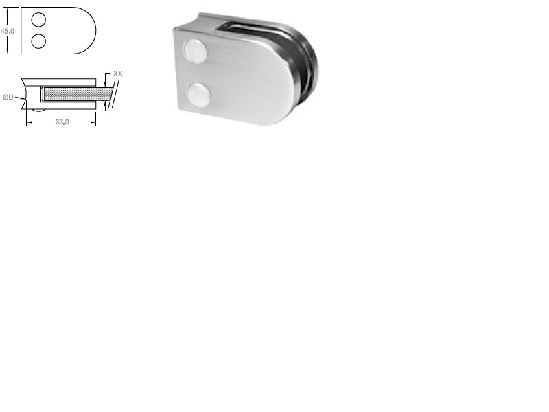 Stikla stiprinājums 63x45 mm pie stabiņa