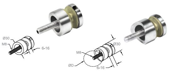 Stikla stiprinājums D30 mm