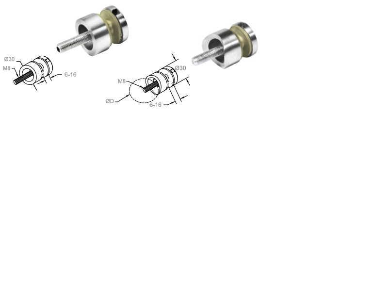 Stikla stiprinājums D30 mm