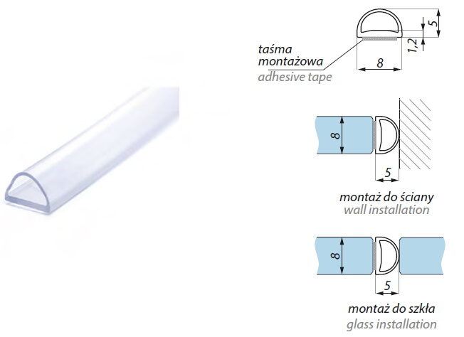 Akrila blīvprofils 8-12mm stiklam 2.2m