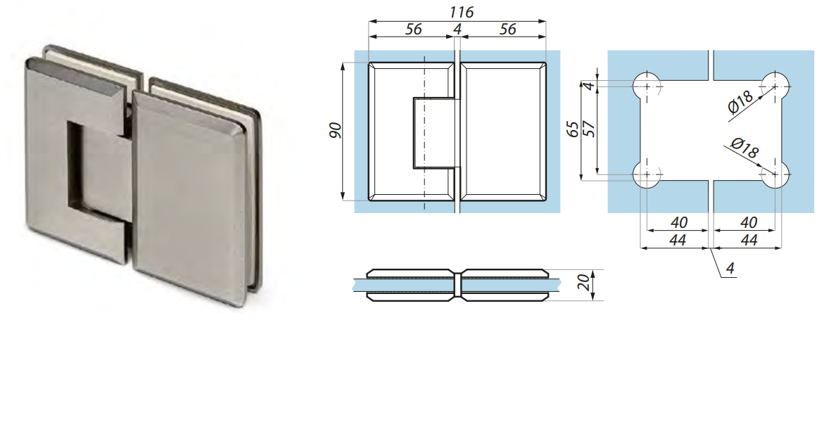 Dušas eņģe  stikls-stikls 180°