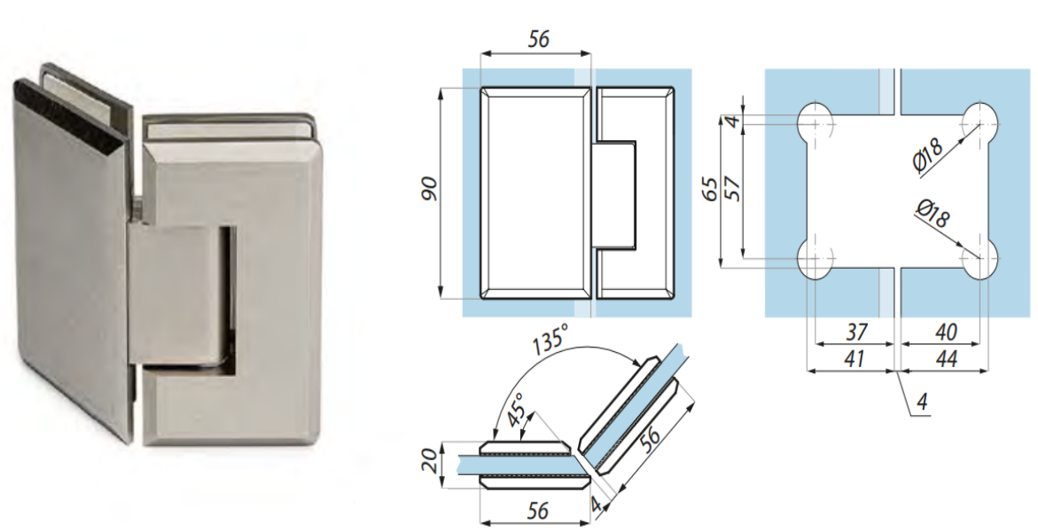 Dušas eņģe  stikls-stikls 135°