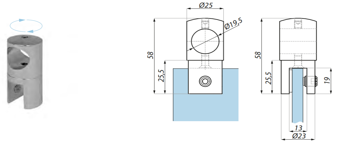 Stiprinājums stikls-stanga