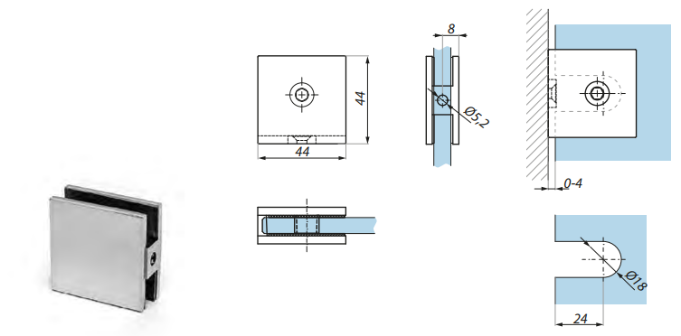 Stiprinājums stikls-siena