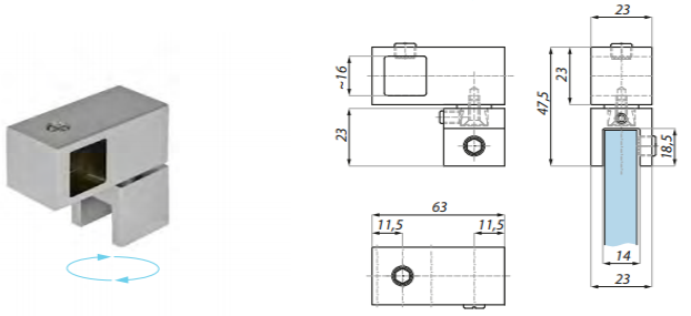 Stiprinājums stanga-stikls