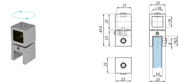 Stiprinājums stanga-stikls