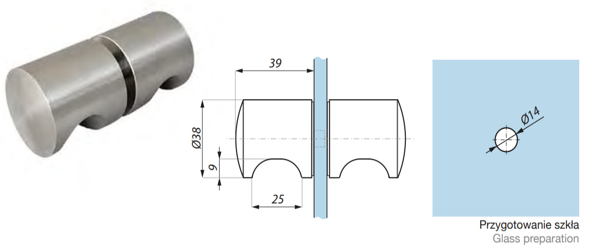 Dušas rokturis ø 38 mm
