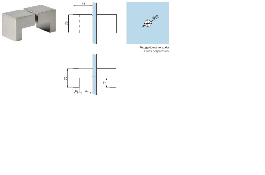 Dušas rokturis 30x30 mm