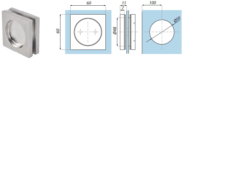 Bīdāmo durvju rokturis Ancona KHN60x60