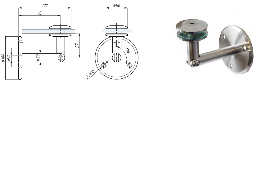 Jumtiņa Merano apakšējais sienas stiprinājums