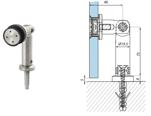 Punktveida stiprinājums stikls-siena  12.76-17.52 mm stiklam
