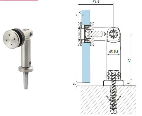 Punktveida stiprinājums stikls-siena  8-12 mm stiklam