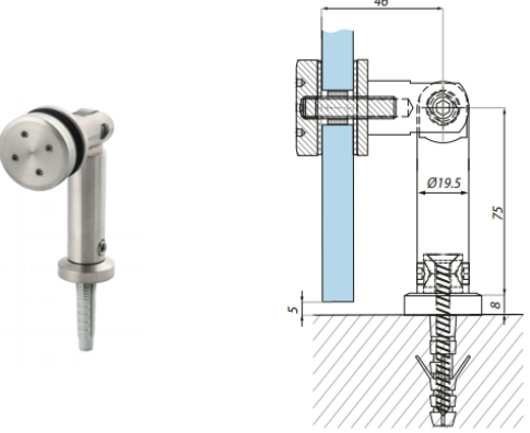 Punktveida stiprinājums stikls-siena  8-12.76 mm stiklam