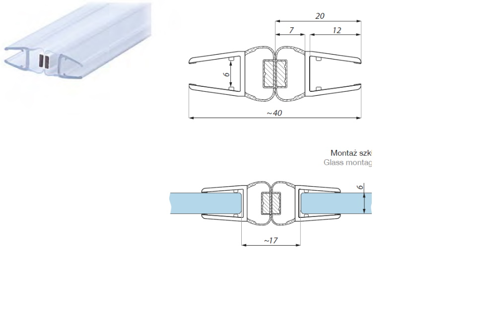 Magnētiskais blīvprofils 180° 6-8mm stiklam 2.2m