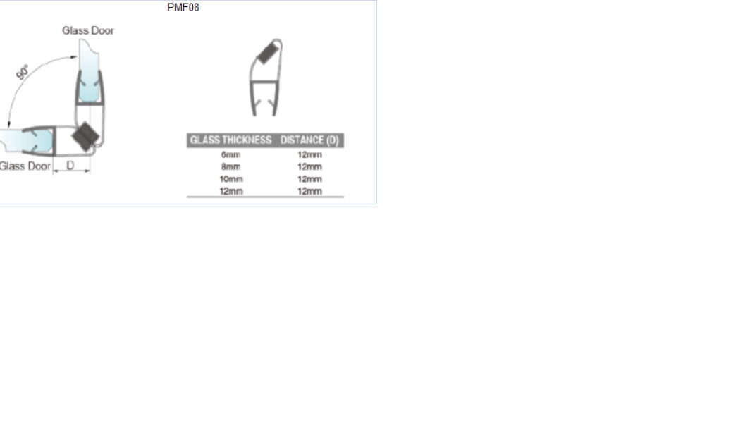 Magnetiskais blīvprofils 90/180° 10mm stiklam 2.2m