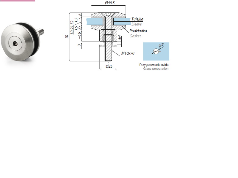 Punktveida stiprinājums Ø49,5mm