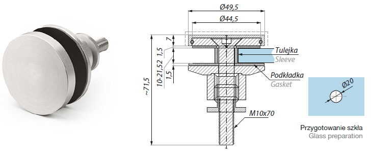 Punktveida stiprinājums Ø49,5mm