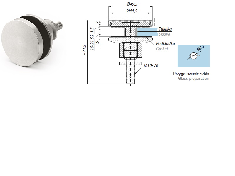Punktveida stiprinājums Ø49,5mm