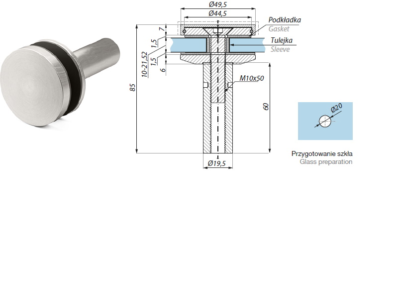 Punktveida stiprinājums Ø49,5mm