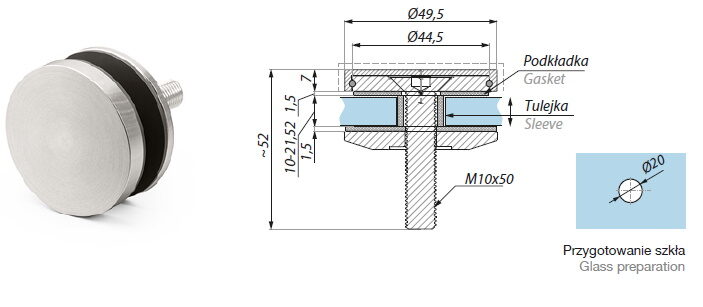 Punktveida stiprinājums Ø49,5mm