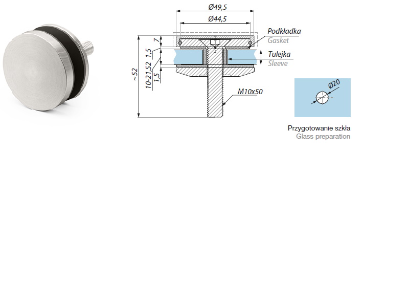Punktveida stiprinājums Ø49,5mm