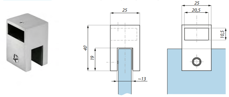 Stiprinājums stanga-stikls