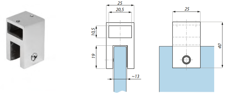 Stiprinājums stanga-stikls
