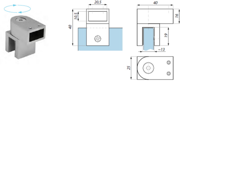 Stiprinājums stikls-stanga