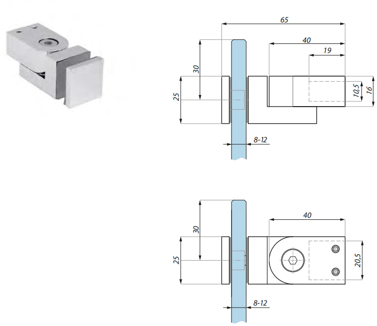 Stiprinājums stanga-stikls