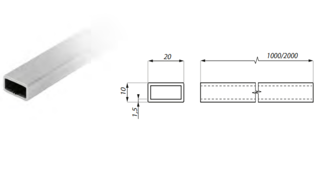 Dušas stanga 10x20mm 1m
