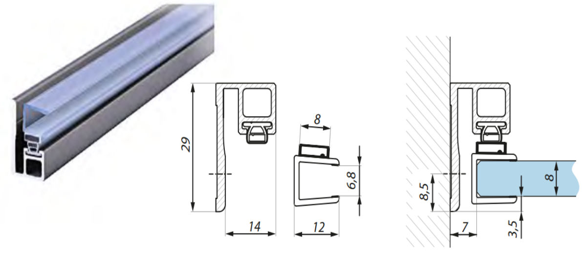 Magnētiskie profili stikls-siena 8mm stiklam 2.3m