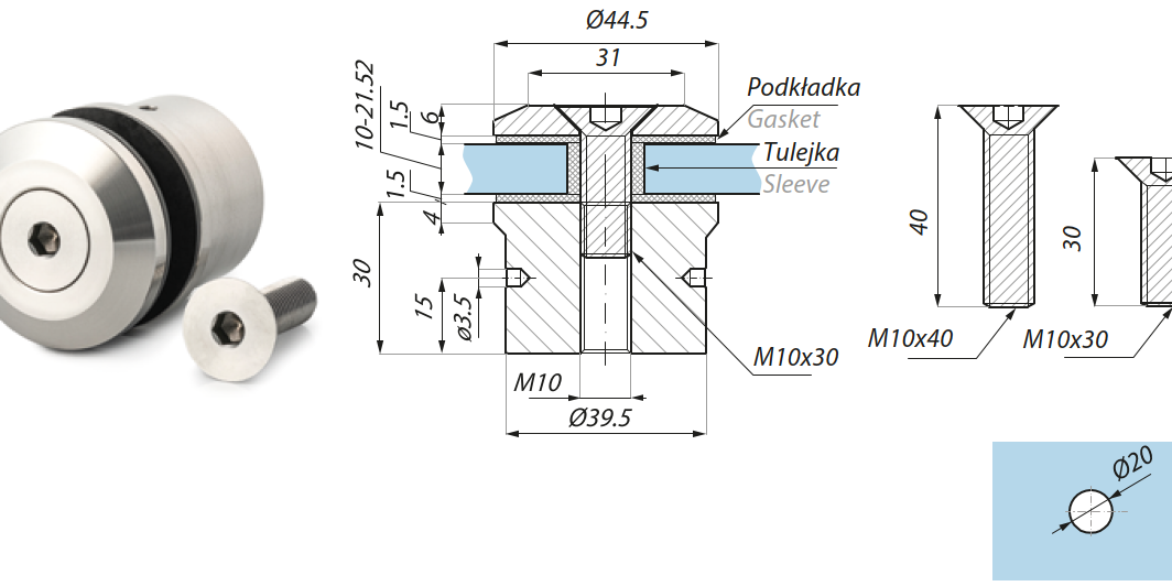 Punktveida stiprinājums Ø44,5mm