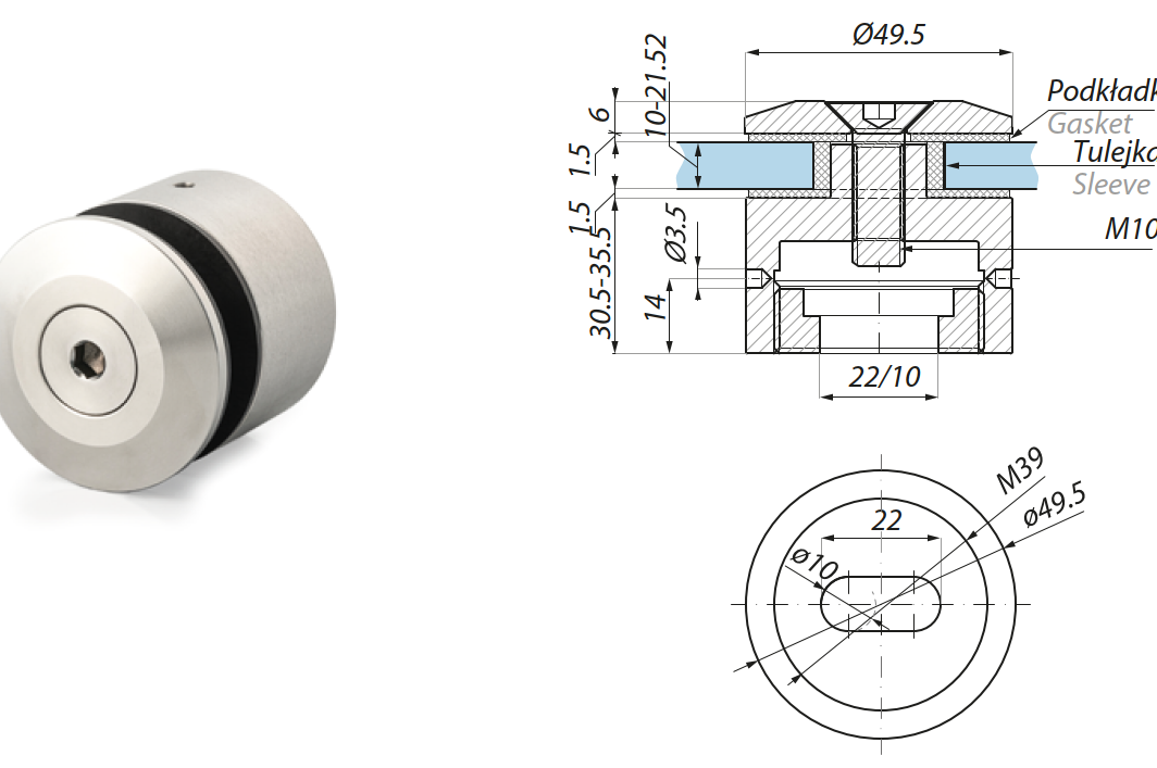 Punktveida stiprinājums Ø49,5mm