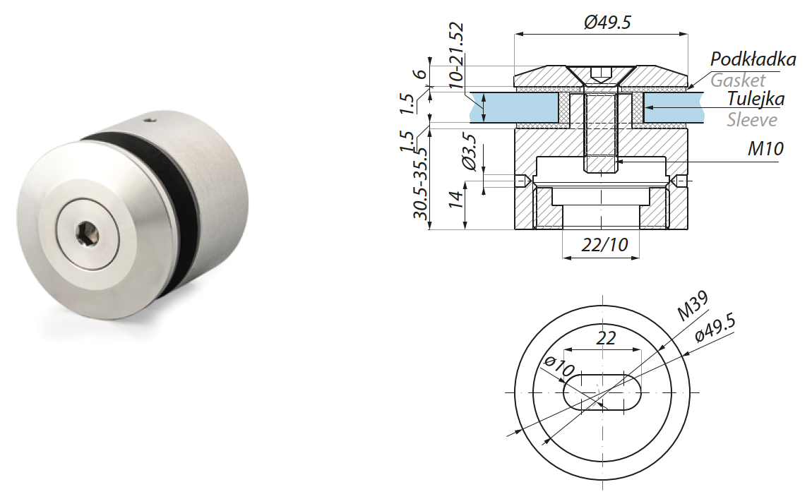 Punktveida stiprinājums Ø49,5mm