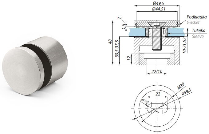 Punktveida stiprinājums Ø49,5mm